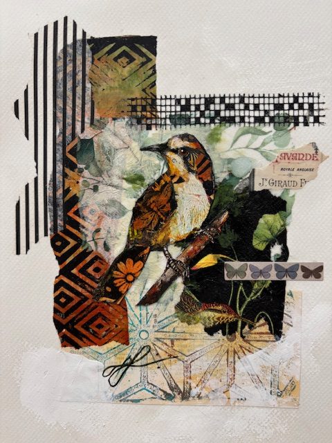 Mixed media collage by Vikki Reed called 'Aftershock'
